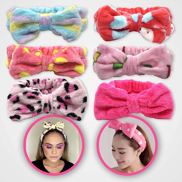 Faixa de Cabelo com Laço – Macia, Estampada, Ideal para Make ou Skincare