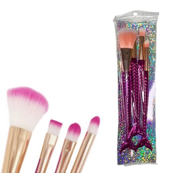 Kit com 4 Pincéis de Maquiagem – Cabo Sereia, Cores Sortidas