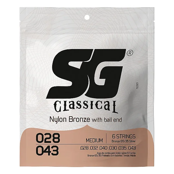 Encordoamento para Violão Clássico Nylon Bronze Sg Bolinha .028