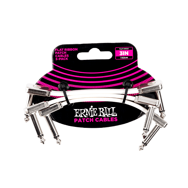 Kit 3 Cabo Pedal Ernie Ball Flat Ribbon Patch Branco 7.62 Cm