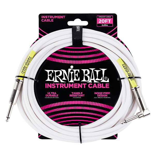 Cabo para Instrumento P10 Reto/L Ernie Ball Blindado Branco 6m