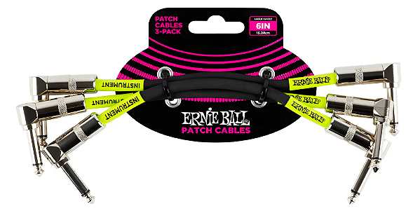 Kit 3 Cabo Para Pedal Ernie Ball Classic Patch Cable 15,24cm Preto