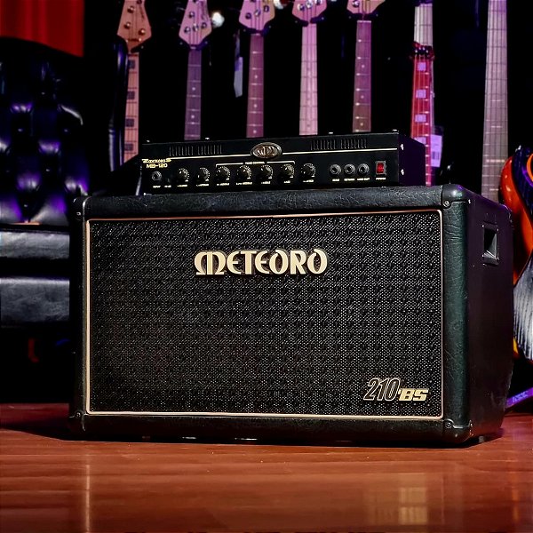 Amplificador Cabeçote Baixo Meteoro Mb-120 + Gabinete 2x10 Preto Bivolt