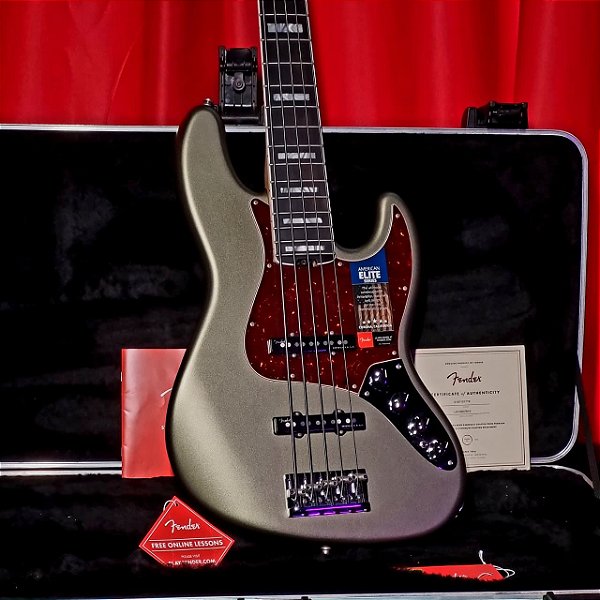 Baixo 5 Cordas Fender American Elite Jazz Bass V Satin Jade Pearl Metallic