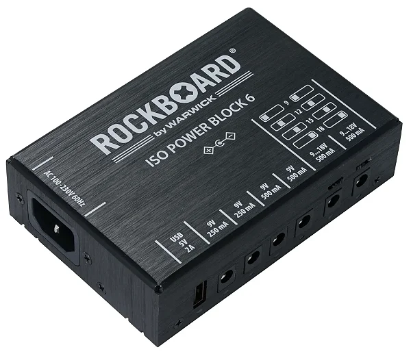 Fonte de Energia para 6 Pedais Rockboard by Warwick ISO Power Block V6 IEC