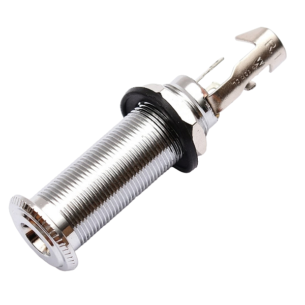 Jack P10 de Metal Cilíndrico Para Guitarra E Baixo Cromado