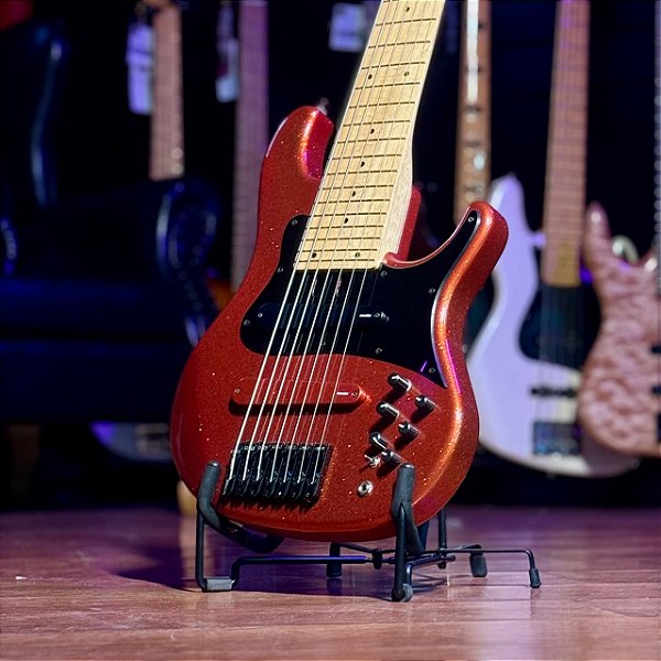 Baixo 7 Cordas Mendes Groovemaker Bass Jazz Bass Red Sparkle