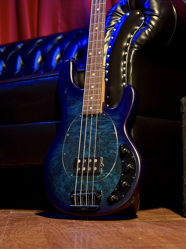 Baixo 4 Cordas Sterling By Music Man Stingray RAY34 Poplar Burl Neptune Blue Satin