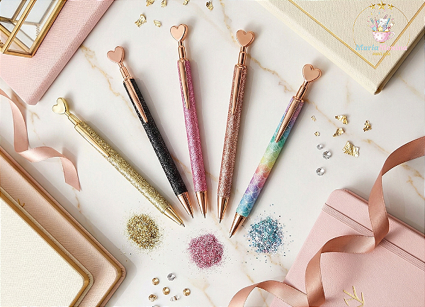 Caneta Metálica LUXO Clic Coração Glitter - Unidade sortida