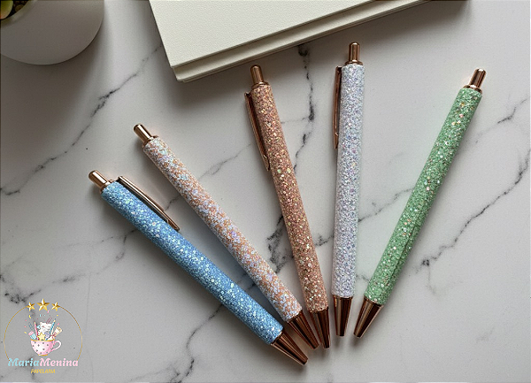 Caneta Metálica LUXO Glitter Pedrinhas - Unidade sortida