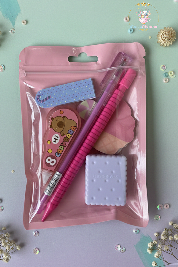 Kit Doçura Papelaria Kawaii Fofa 7 itens surpresa
