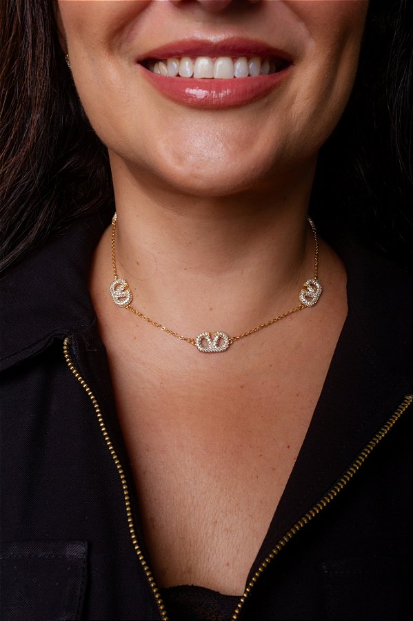 COLAR VALENTIN 5 PINGENTES CRAVEJADOS ZIRCÔNIA