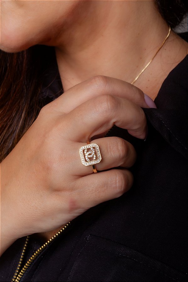 ANEL INSPIRAÇÃO CHANEL CRAVEJADO COM ZIRCÔNIA