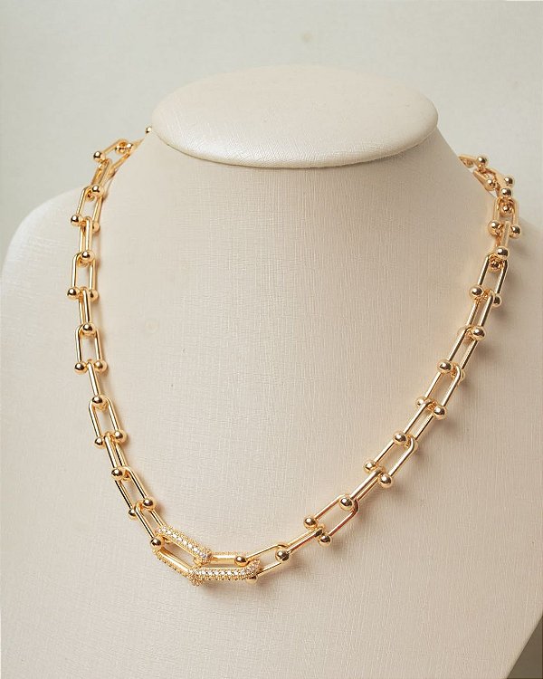 Colar Inspiração Tif com Zircônia Luxo - Dourado