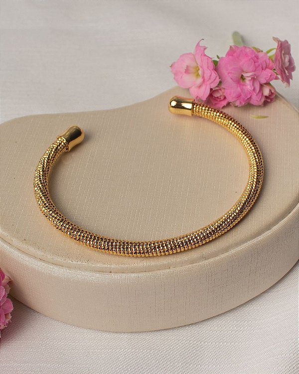 Bracelete Aberto com Textura Trançada - Dourado