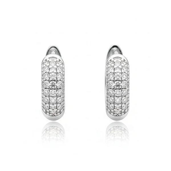 Brinco Argola Cravejada em Zircônia 25 pedras (Banho Prata 925)