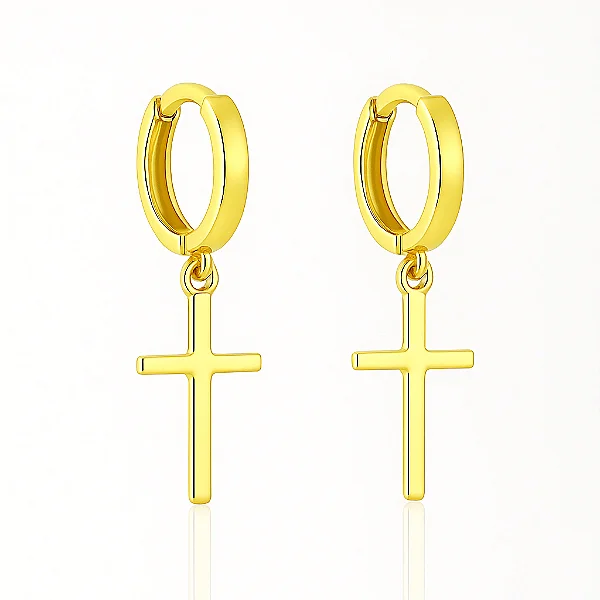 Par de Brinco Com Crucifixo Banhado A Ouro 18k