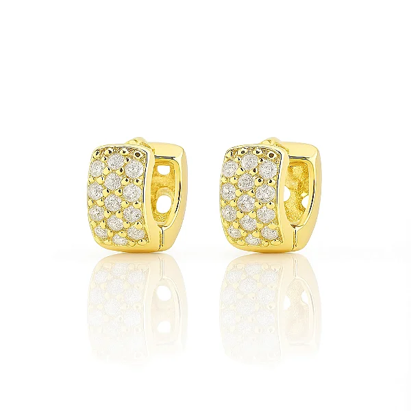 Par de Brinco Argola 13 Pedras Cravejado 7mm Banhado a Ouro 18k