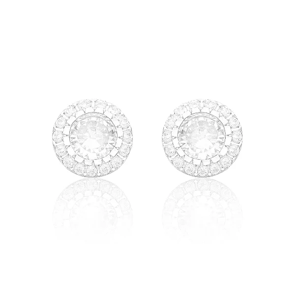 Par de Brinco Imperial 15 Pedras Cravejado Ouro Branco