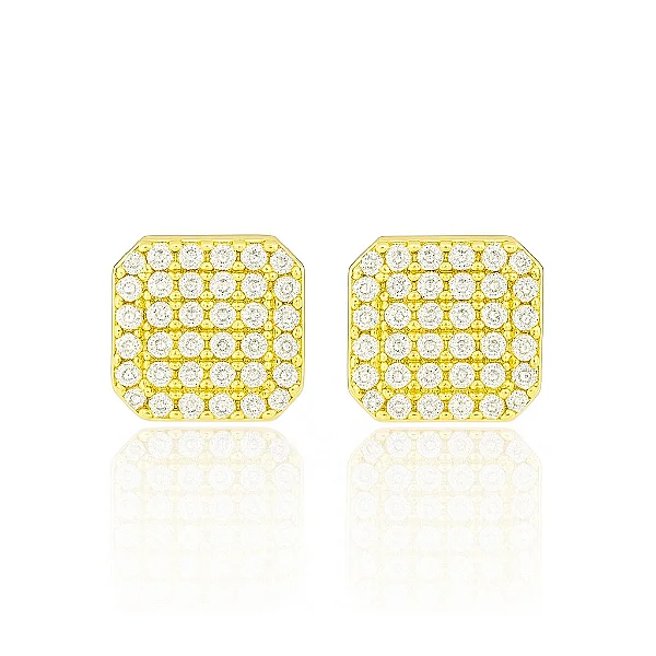Par de Brinco Square Cravejado Banhado a Ouro 18K