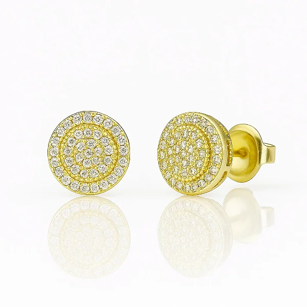 Par de Brinco Round Cravejado Banhado a Ouro 18k