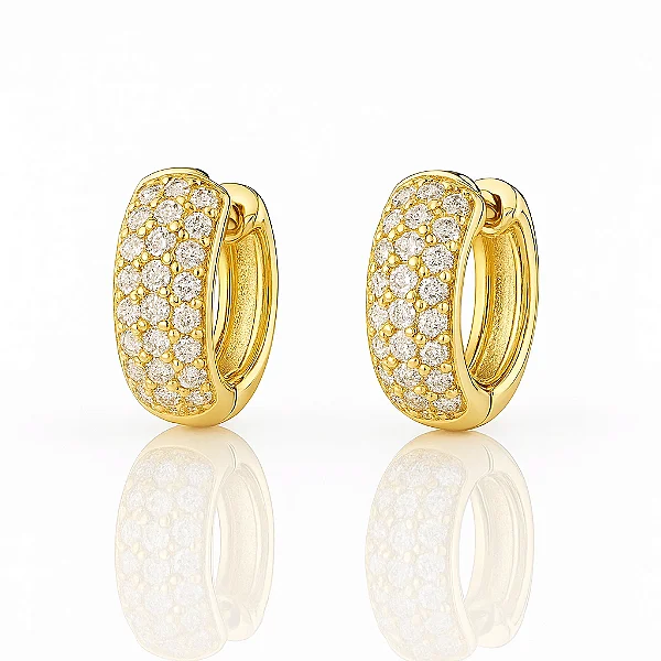 Par de Brinco Argola 16 Pedras Cravejado 11mm Banhado a Ouro 18k