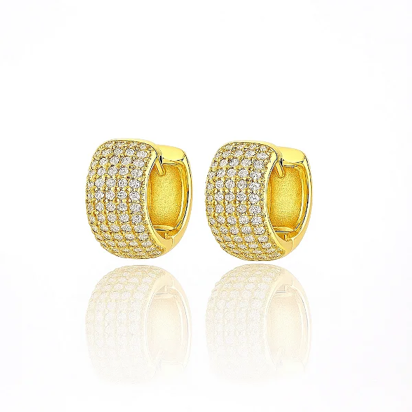 Par de Brinco Argola 55 Pedras Cravejado Banhado a Ouro 18k