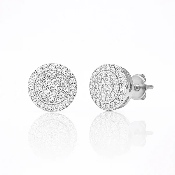 Par de Brinco Round Cravejado Ouro Branco