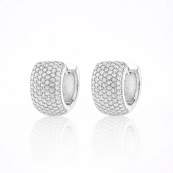 Par de Brinco Argola 55 Pedras Cravejado 11mm Ouro Branco