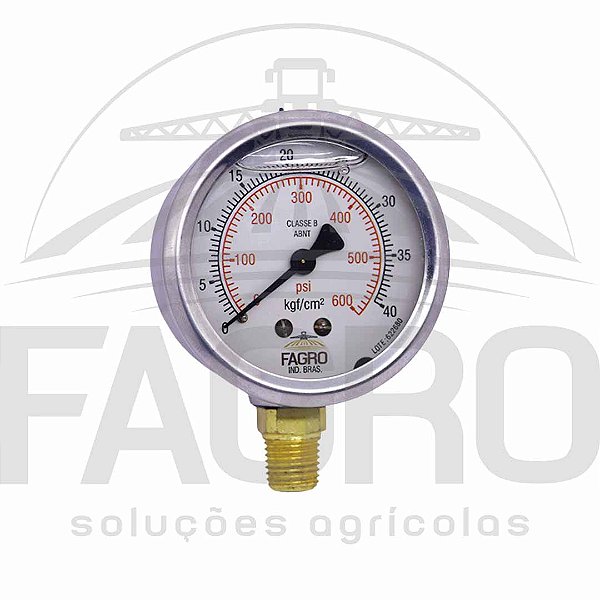 MANÔMETRO DIÂMETRO 62 COM GLICERINA, SAÍDA INFERIOR, ROSCA NPT 1/4 DE POLEGADA - FAGRO