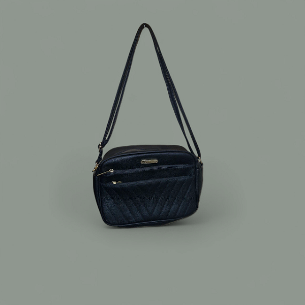 Bolsa Tiracolo Feminina Chevron com Zíper Duplo - Alça Longa