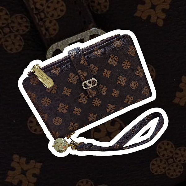 Carteira de Mão Feminina Monograma Luxo com Alça de Pulso - Modelo V Premium