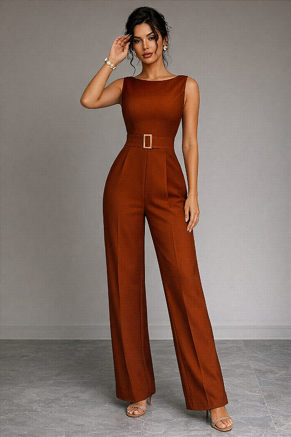 Macacão Perna Larga GG com Cinto Marrom