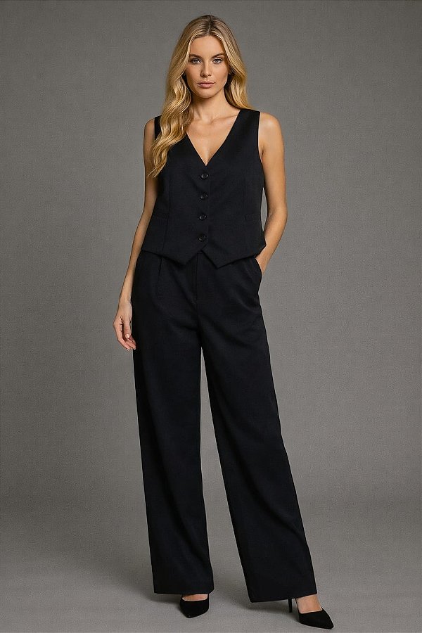 Conjunto Colete e Calça Preto Elegante