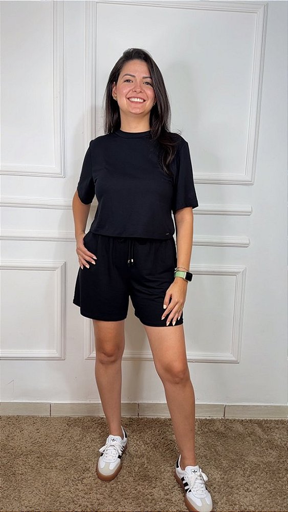 Conjunto Hellen Preto 396/397 com Blusa e Shorts em Molecotton Lunender