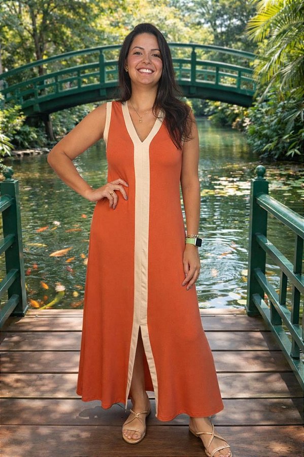 Vestido Hellen Godê Moletinho Bicolor Longo