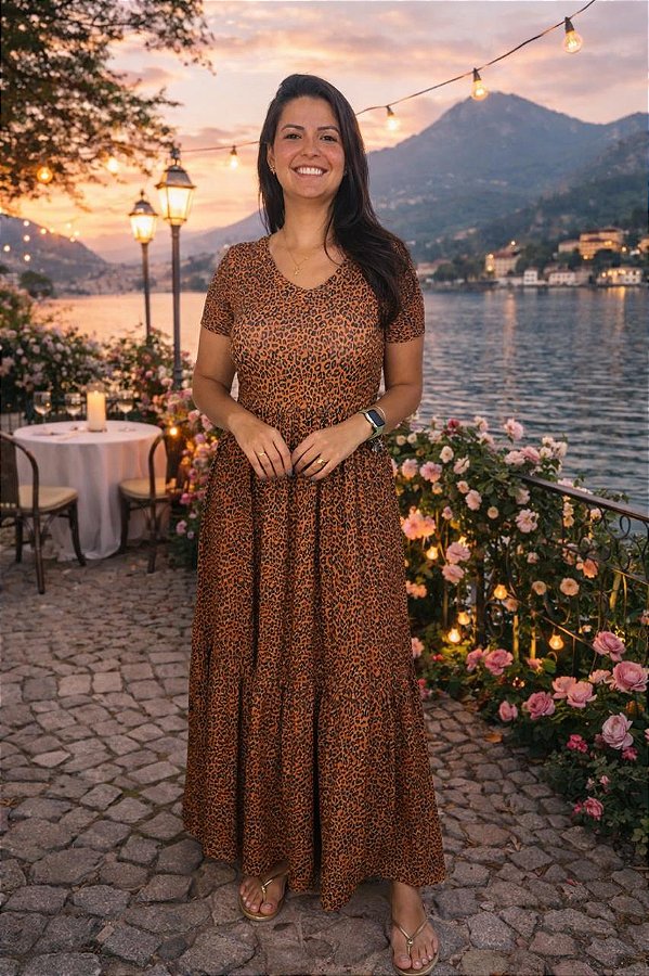 Vestido Priscila Longo Viscolycra Animal Print