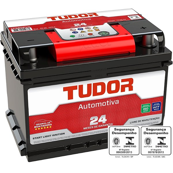 Bateria Tudor 60Ah – 12V – TFS60PVD – Polo Direito | Original de Montadora – Livre de Manutenção – Inmetro