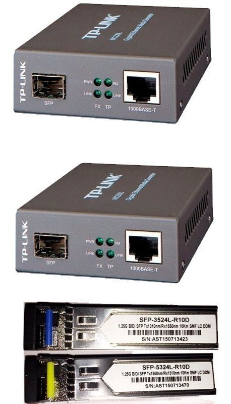 Kit Fibra Óptica PTP 2x Conversor TP-Link Mc220l + Par de módulos Gbic 10km Monomodo 1 Fo Lc Bidirecional