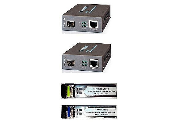 Kit Fibra Óptica PTP 20KM c/ 2 Conversores TP-Link Mc220l + Par de módulos Gbic 20km Monomodo 1 Fo Lc Bidirecional