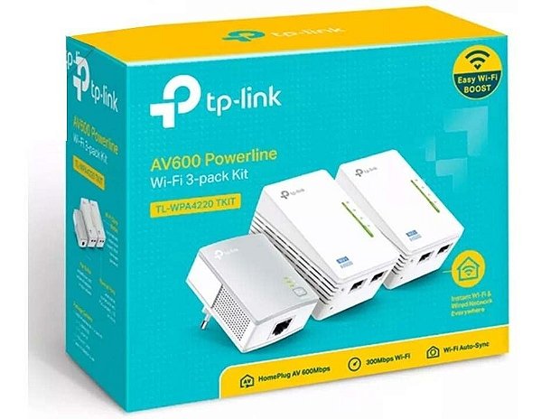 Adaptador Powerline AV600 3 peças c/ Repetidor WiFi 300MB/s TP-Link TL-WPA4220T Kit 2x 4220