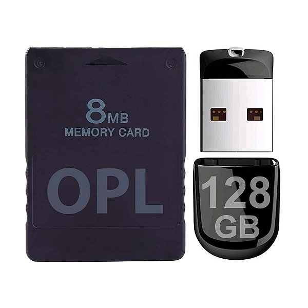 Kit OPL Para PlayStation 2 Memory Card + Pendrive 128 GB Com Jogos - PS2