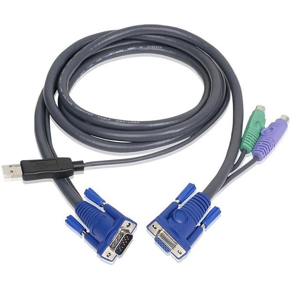 CABO KVM COM CONVERSOR PARA KVMS PS/2 E SERVIDOR USB 6,0 M - 2L-5506UP - ATEN