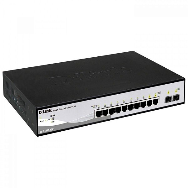 Switch c/ 8 portas 10/100/1000Mbps PoE + 2 SFP 100/1000Mbp (Potencia PoE: 65Watts)  D-Link / DGS-1210-10P