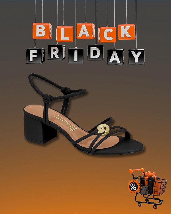 Sandália Vizzano Preta Com Detalhe Dourado