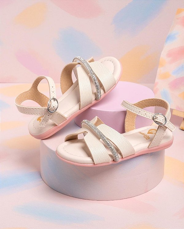 Sandália Molekinha Branco Off Holográfico com Strass