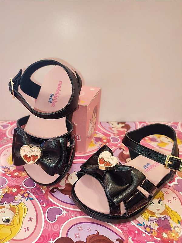 Sandália Molekinha Preta Verniz Bebê