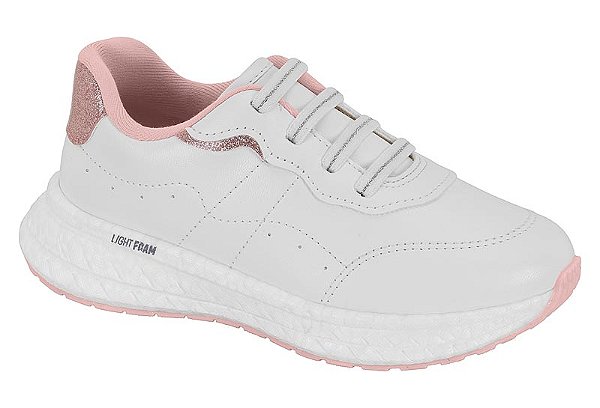 Tênis Infantil Branco Rosa com Glitter