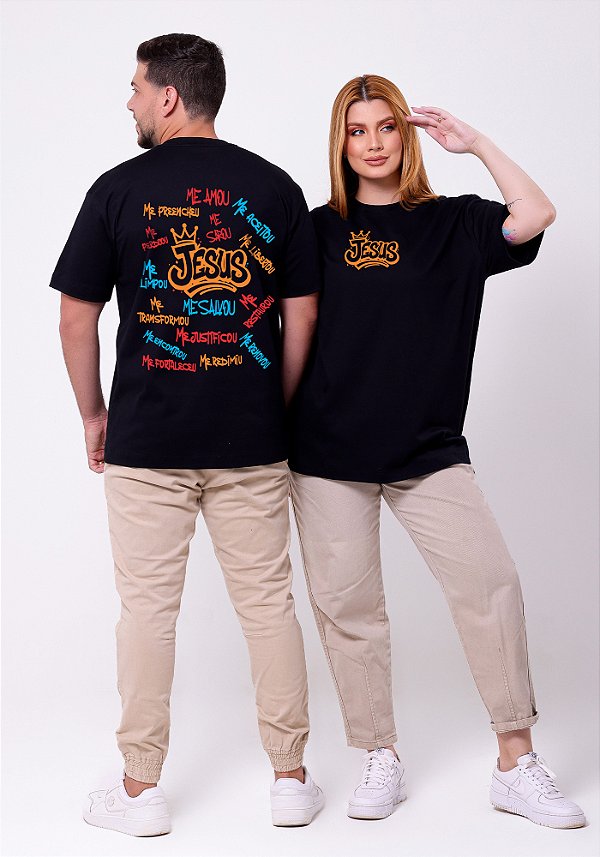 Camiseta Oversized Jesus me Salvou- Preto