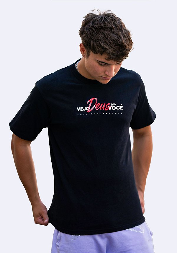 Camiseta Masculina Vejo Deus em Você -Cor Preto